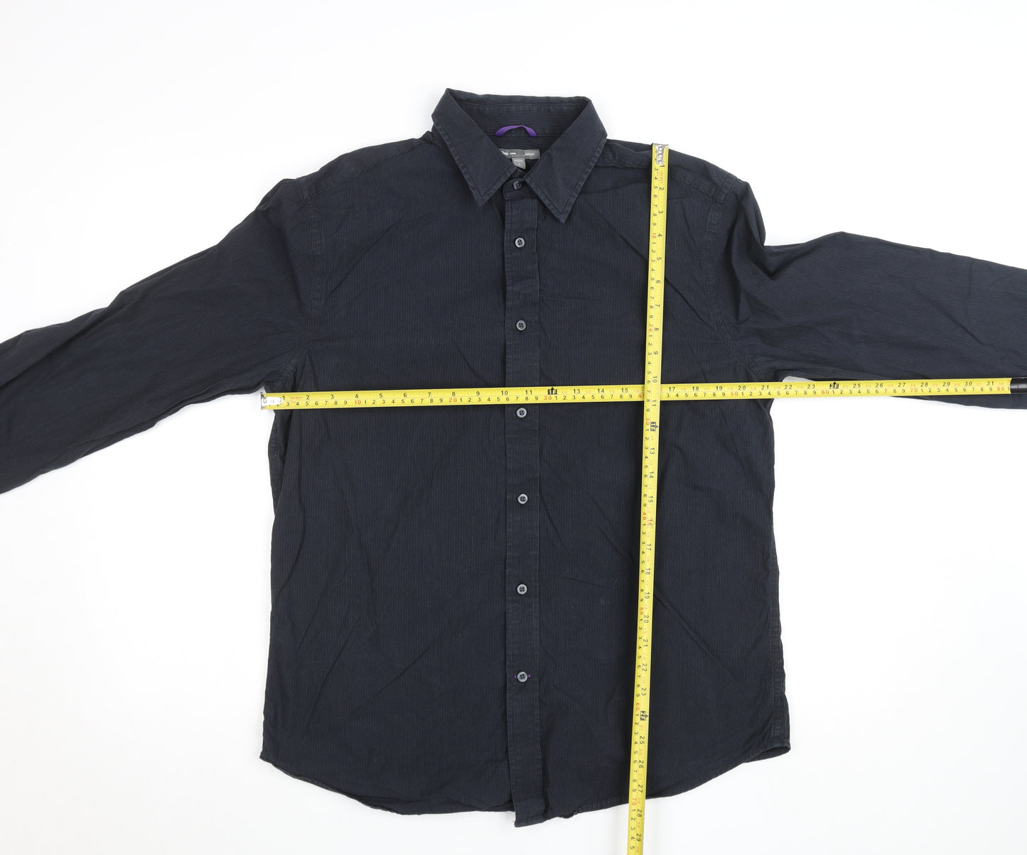 Gap Men's Black Striped Long Sleeve Regular Fit Cotton Shirt L