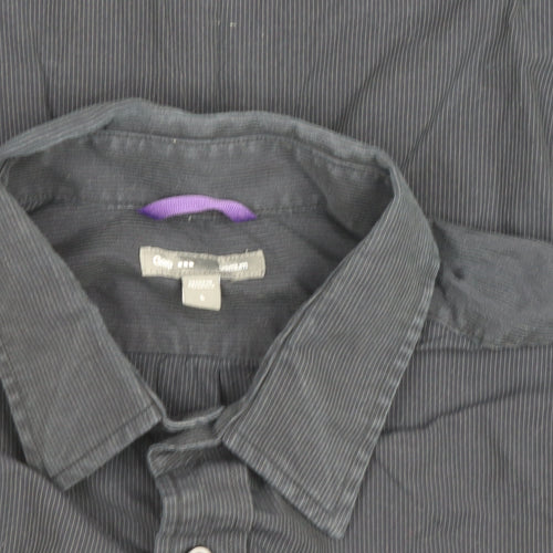 Gap Men's Black Striped Long Sleeve Regular Fit Cotton Shirt L