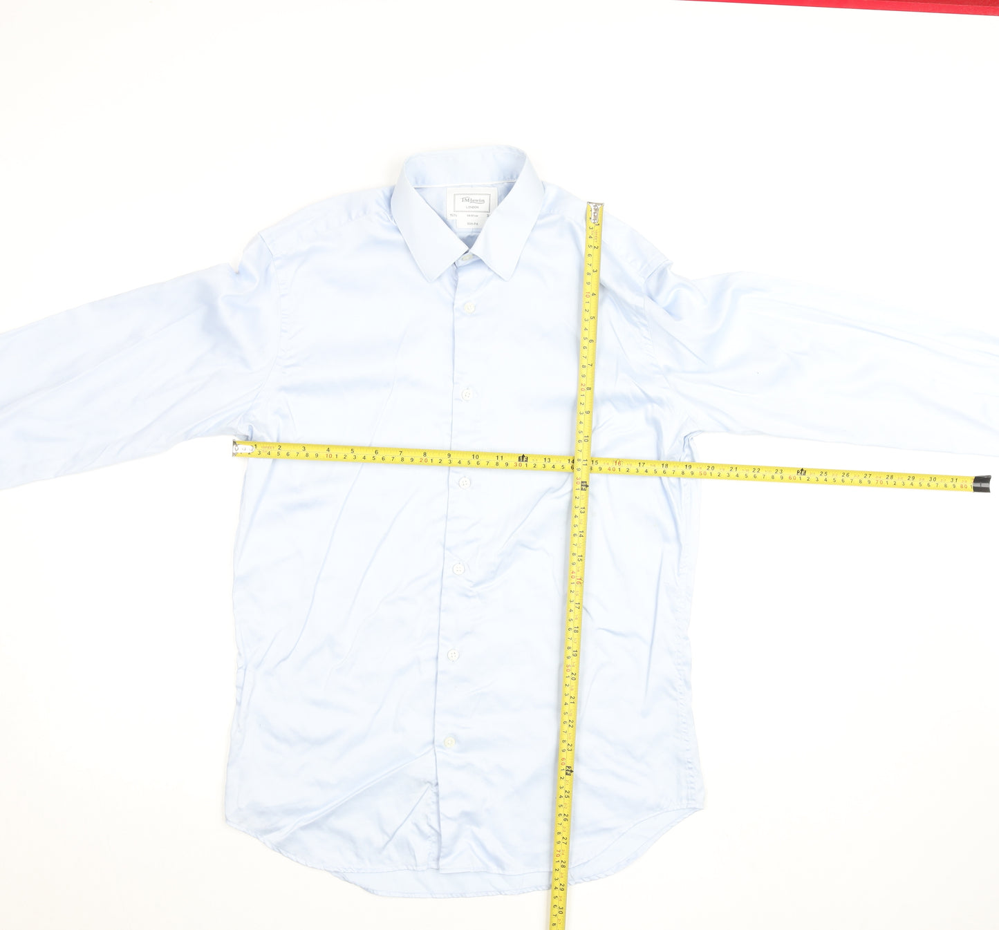 T.M.Lewin Men’s Blue Slim Fit Long Sleeve Cotton Button-Up Shirt 15.5”