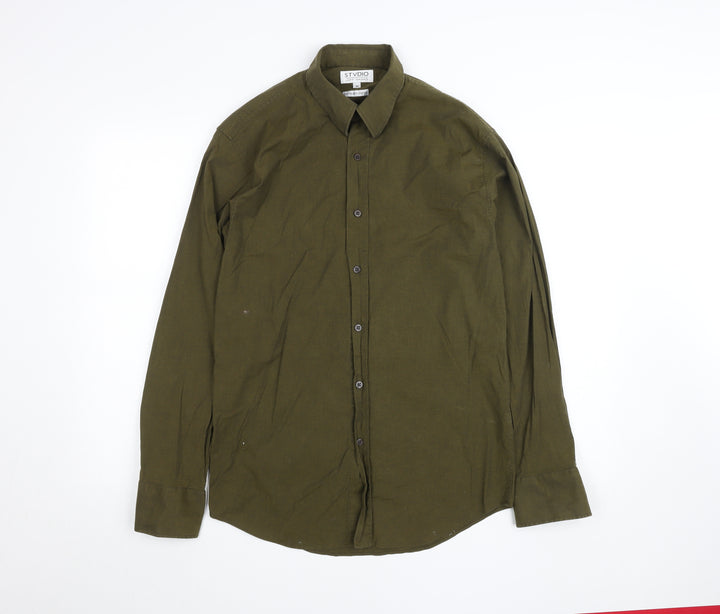Jeff Banks Men's Green Slim Fit Long Sleeve Button-Up Shirt Size M