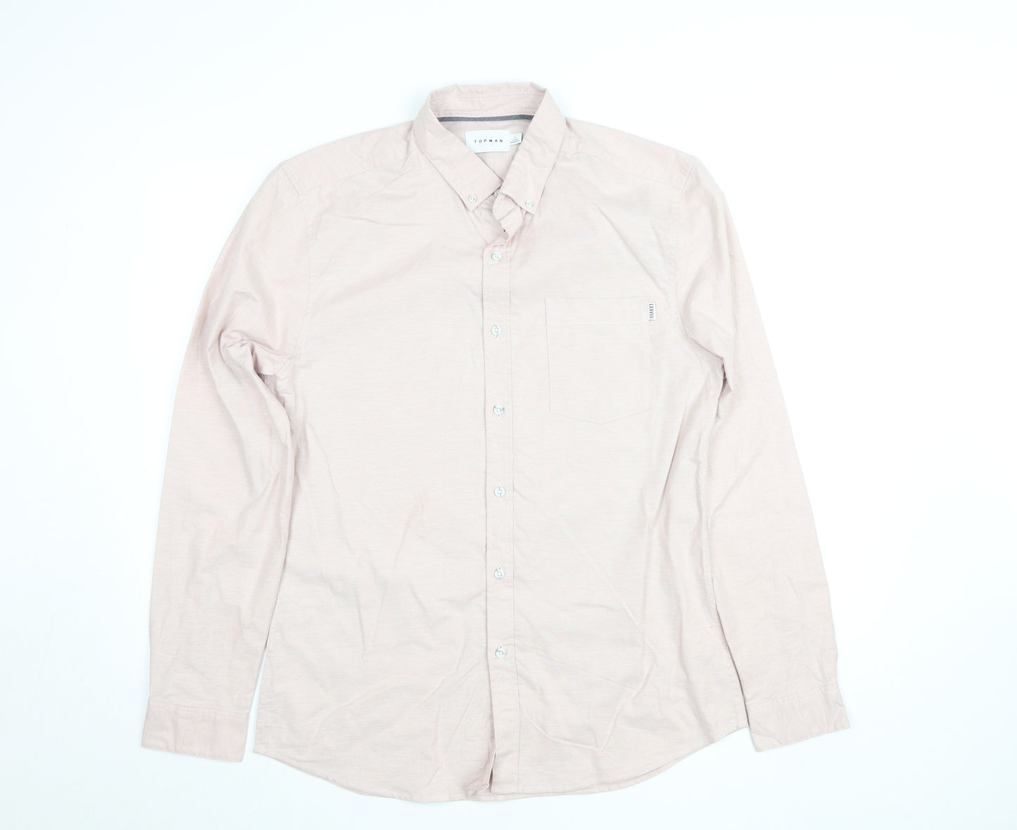 Topman Men's Beige Slim Fit Long Sleeve Button-Up Shirt L
