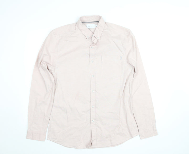 Topman Men's Beige Slim Fit Long Sleeve Button-Up Shirt L