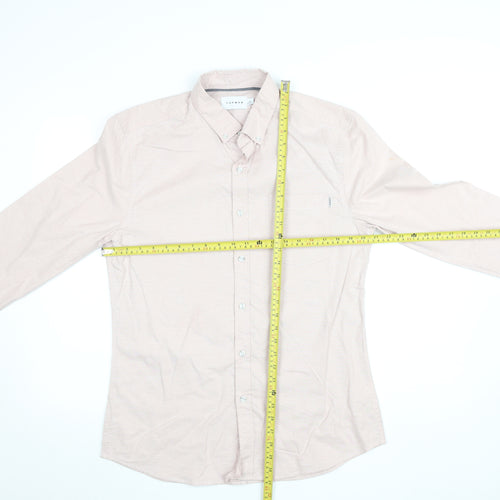 Topman Men's Beige Slim Fit Long Sleeve Button-Up Shirt L