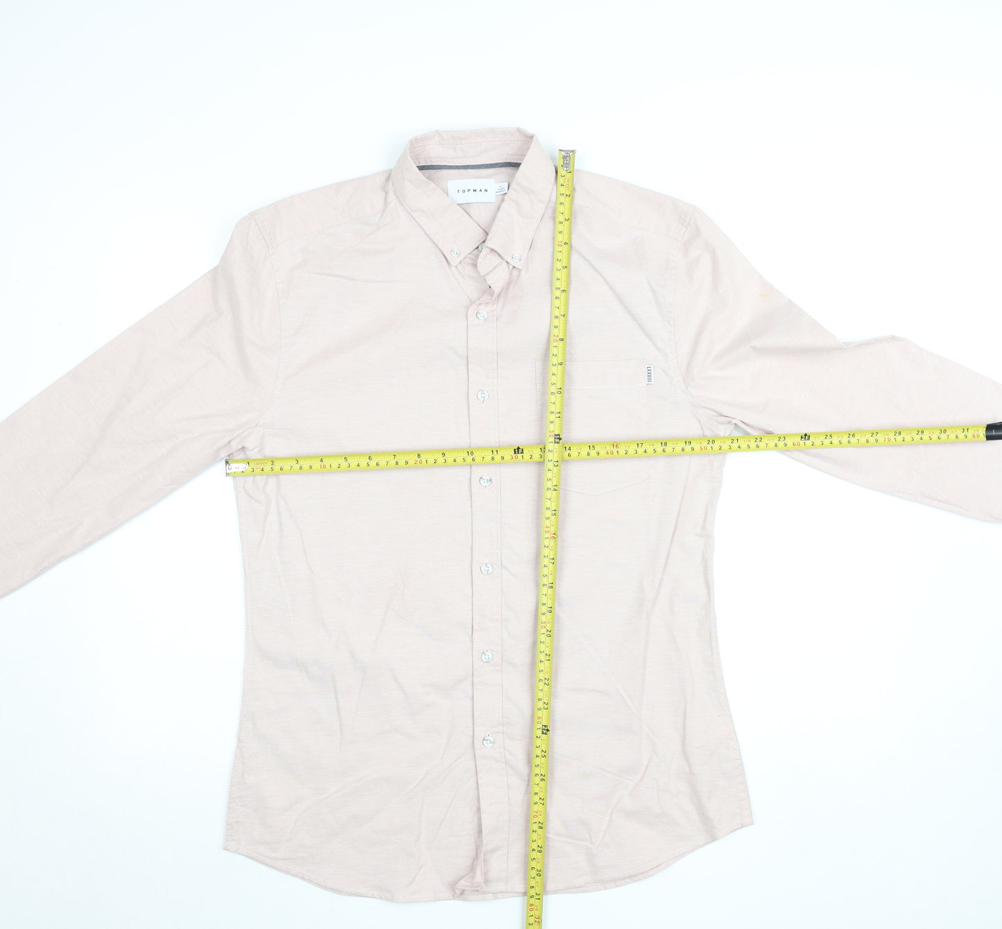 Topman Men's Beige Slim Fit Long Sleeve Button-Up Shirt L