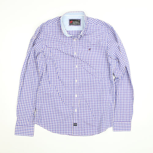 Outrage Men's Blue Check Cotton Long Sleeve Button-Up Shirt L