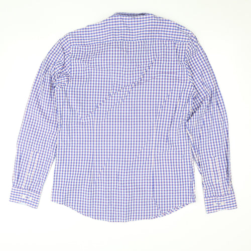 Outrage Men's Blue Check Cotton Long Sleeve Button-Up Shirt L