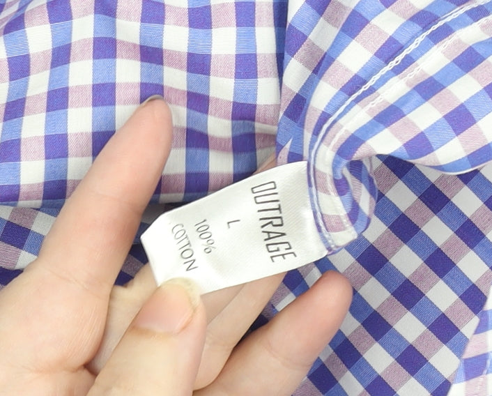 Outrage Men's Blue Check Cotton Long Sleeve Button-Up Shirt L