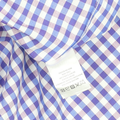 Outrage Men's Blue Check Cotton Long Sleeve Button-Up Shirt L
