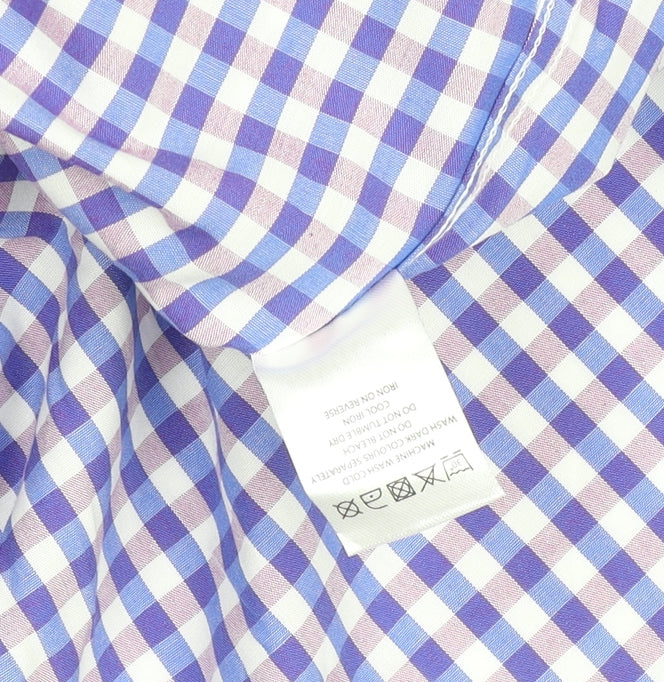 Outrage Men's Blue Check Cotton Long Sleeve Button-Up Shirt L