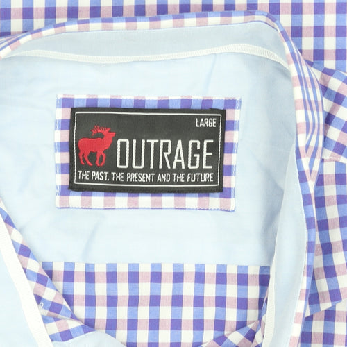 Outrage Men's Blue Check Cotton Long Sleeve Button-Up Shirt L
