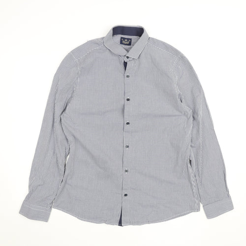 River Island Men's Blue Check Slim Fit Long Sleeve Shirt L