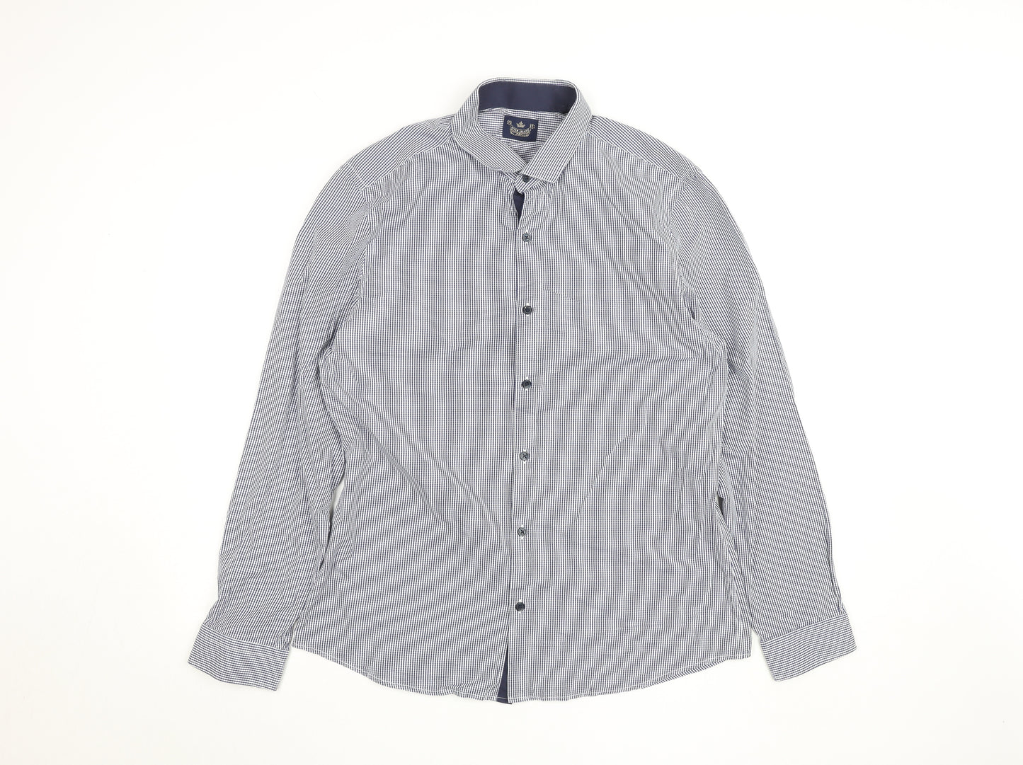 River Island Men's Blue Check Slim Fit Long Sleeve Shirt L