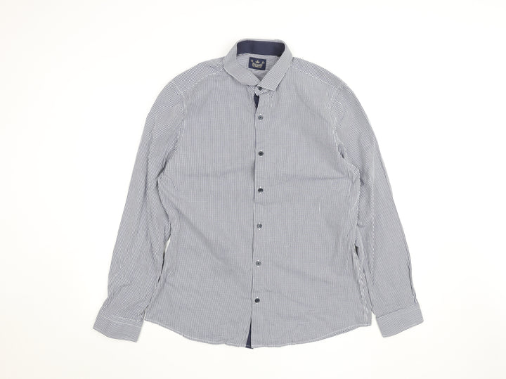 River Island Men's Blue Check Slim Fit Long Sleeve Shirt L
