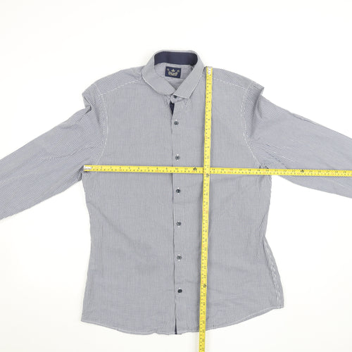 River Island Men's Blue Check Slim Fit Long Sleeve Shirt L
