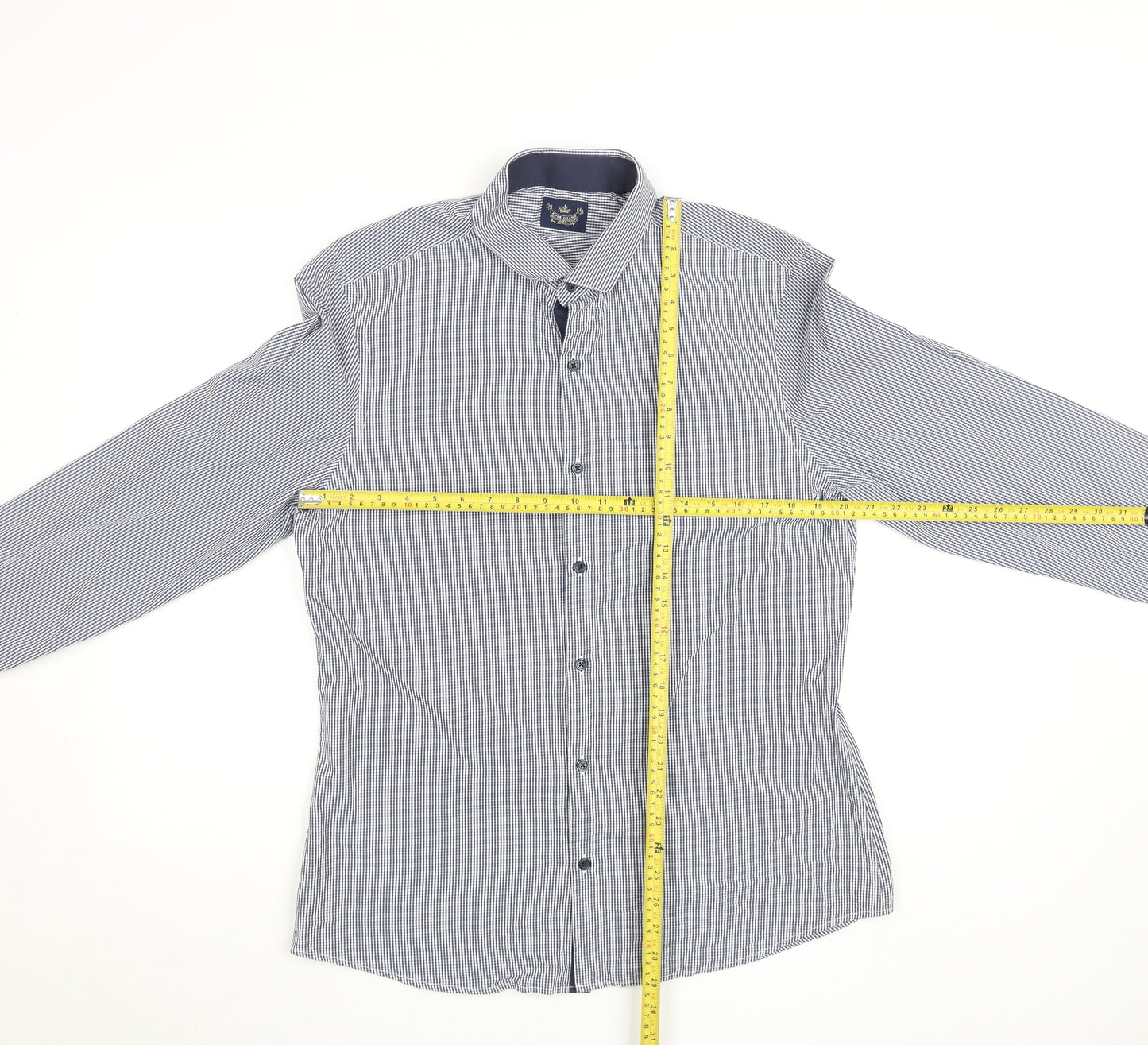 River Island Men's Blue Check Slim Fit Long Sleeve Shirt L