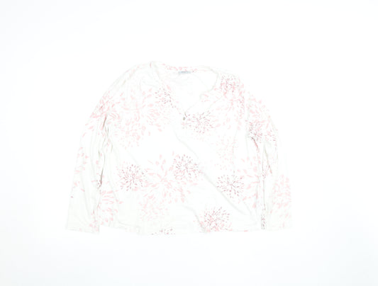 Bella di Notte Womens White Floral Cotton Long Sleeve Blouse Size 12