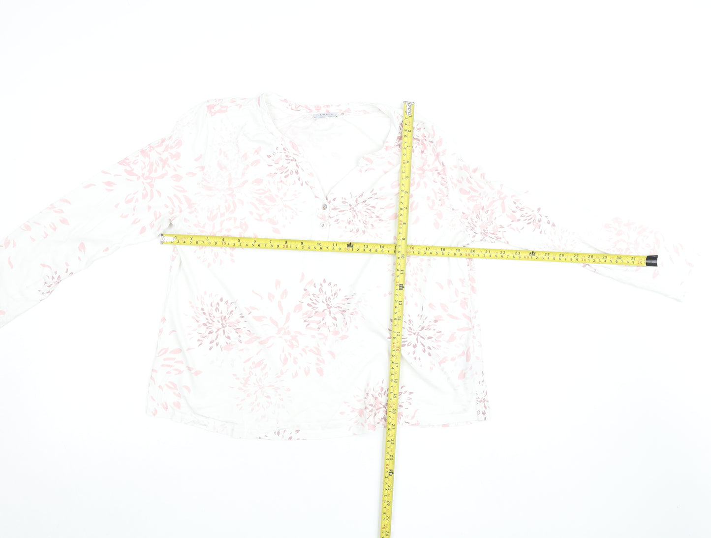 Bella di Notte Womens White Floral Cotton Long Sleeve Blouse Size 12