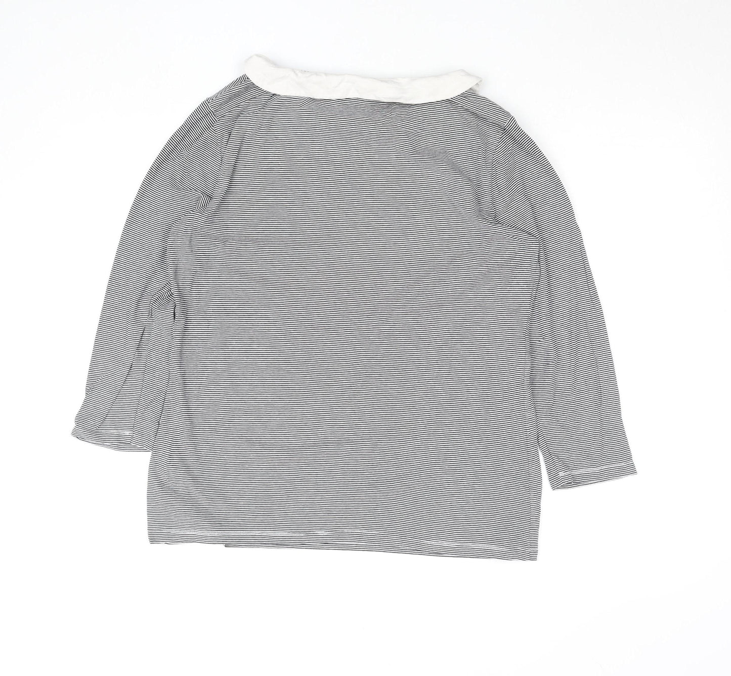 Hobbs Women Black Striped Long Sleeve Cotton Collared Top Size L
