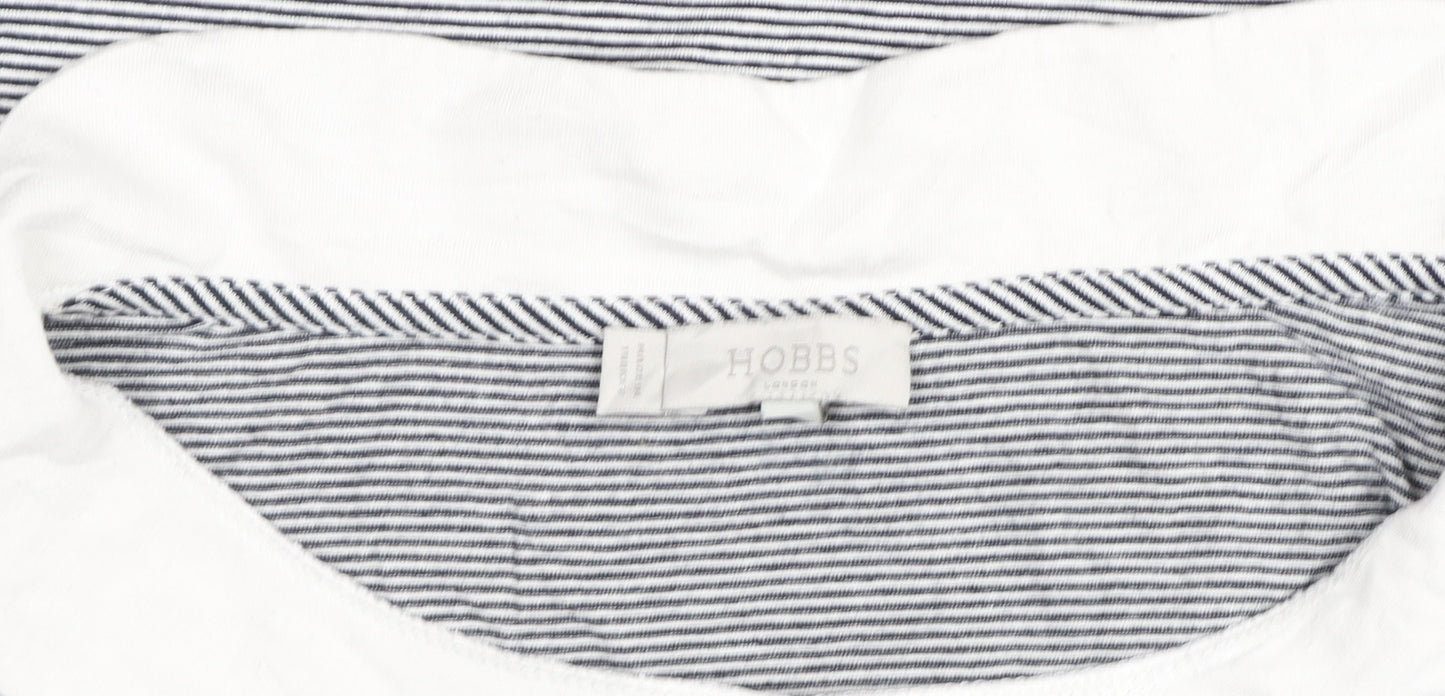 Hobbs Women Black Striped Long Sleeve Cotton Collared Top Size L