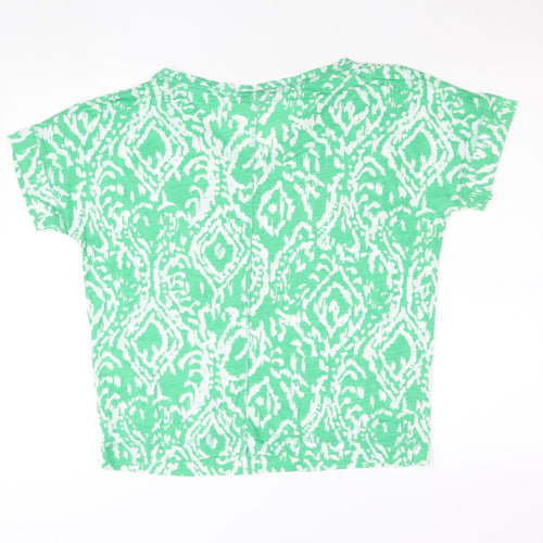Marks and Spencer Womens Green Pattern Linen Blend V-Neck T-Shirt Size 12