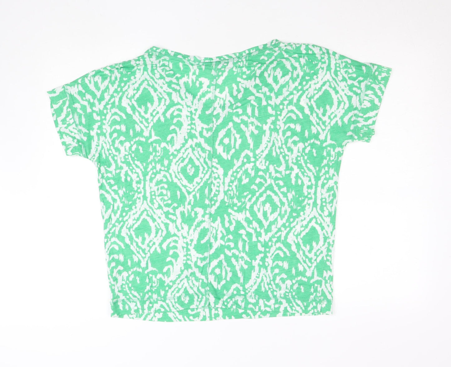 Marks and Spencer Womens Green Pattern Linen Blend V-Neck T-Shirt Size 12