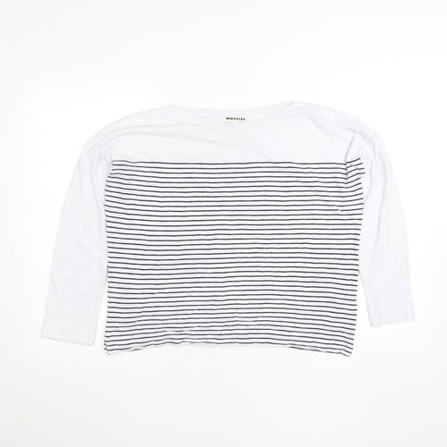 Whistles Women White Striped Long Sleeve Cotton T-Shirt Size S