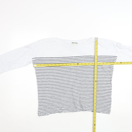 Whistles Women White Striped Long Sleeve Cotton T-Shirt Size S