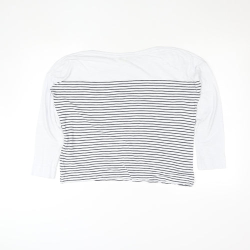 Whistles Women White Striped Long Sleeve Cotton T-Shirt Size S