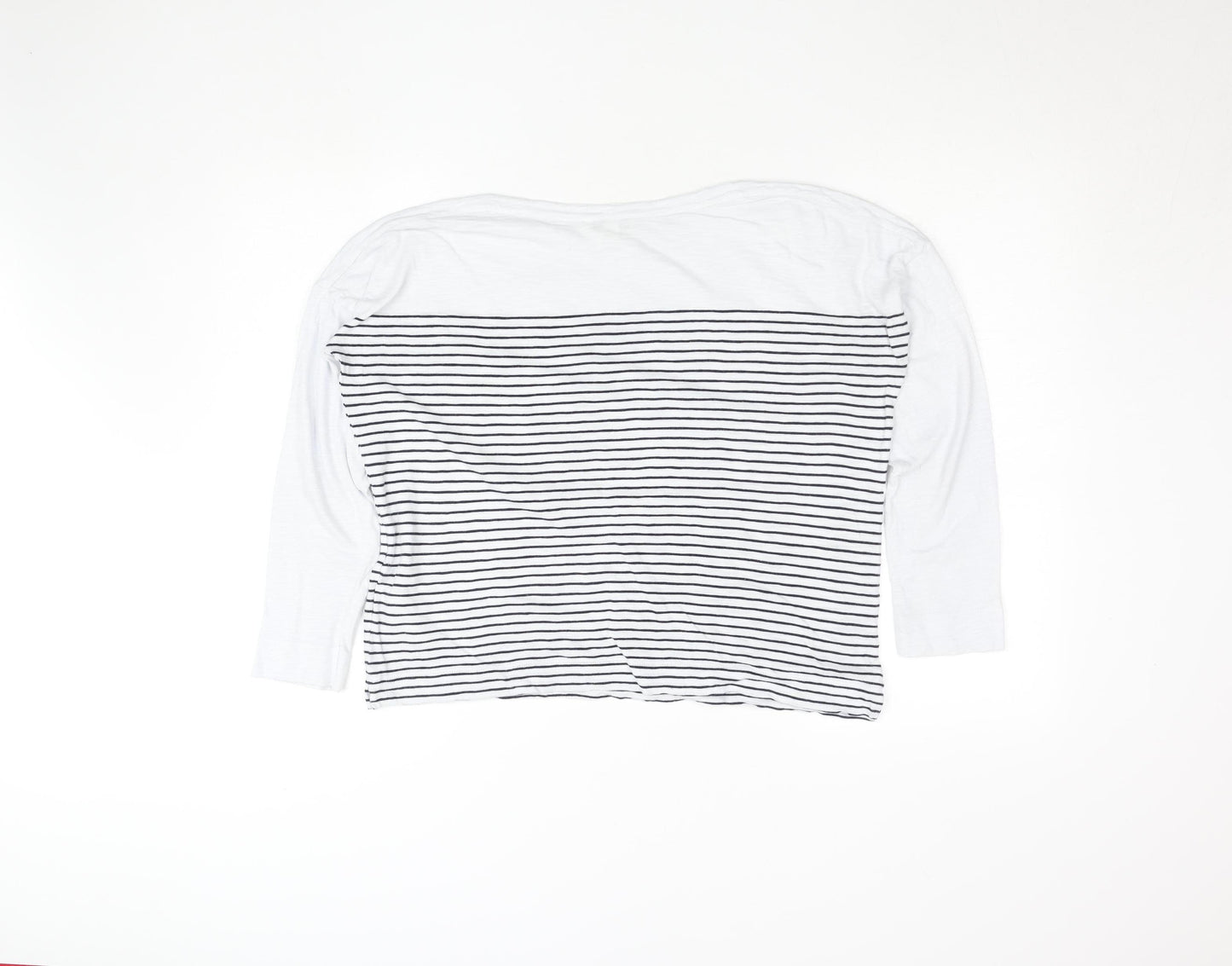 Whistles Women White Striped Long Sleeve Cotton T-Shirt Size S
