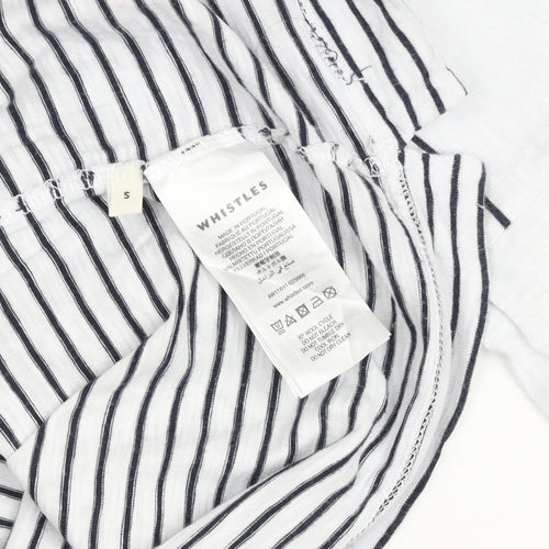 Whistles Women White Striped Long Sleeve Cotton T-Shirt Size S