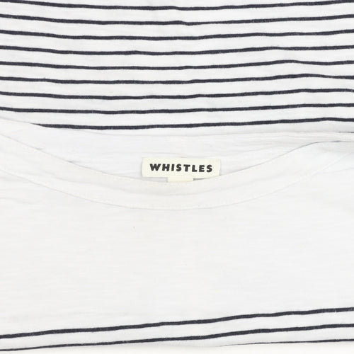 Whistles Women White Striped Long Sleeve Cotton T-Shirt Size S