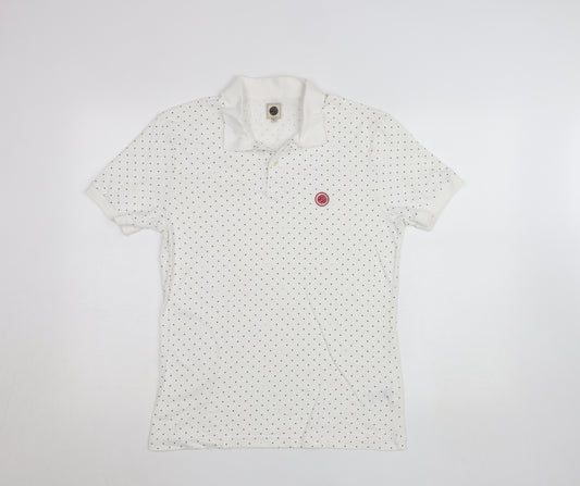 Pretty Green Men's White Polka Dot Cotton Slim Fit Polo Shirt Size S