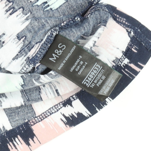 Marks and Spencer Women’s Multicoloured Size 8 Short Sleeve Cotton Blend T-Shirt