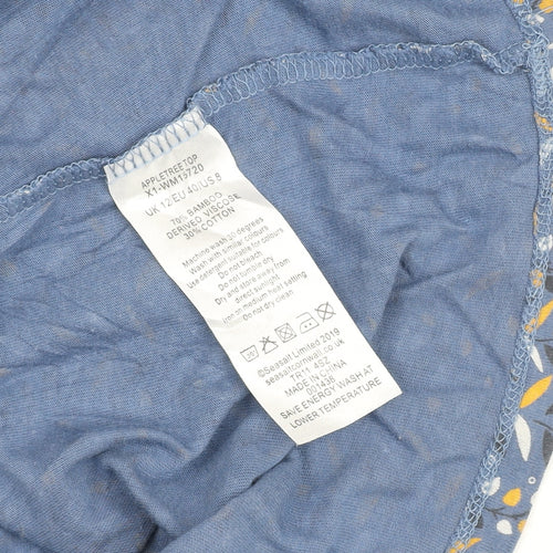 Seasalt Cornwall Women’s Blue Floral Bamboo Cotton Short Sleeve T-Shirt UK 12