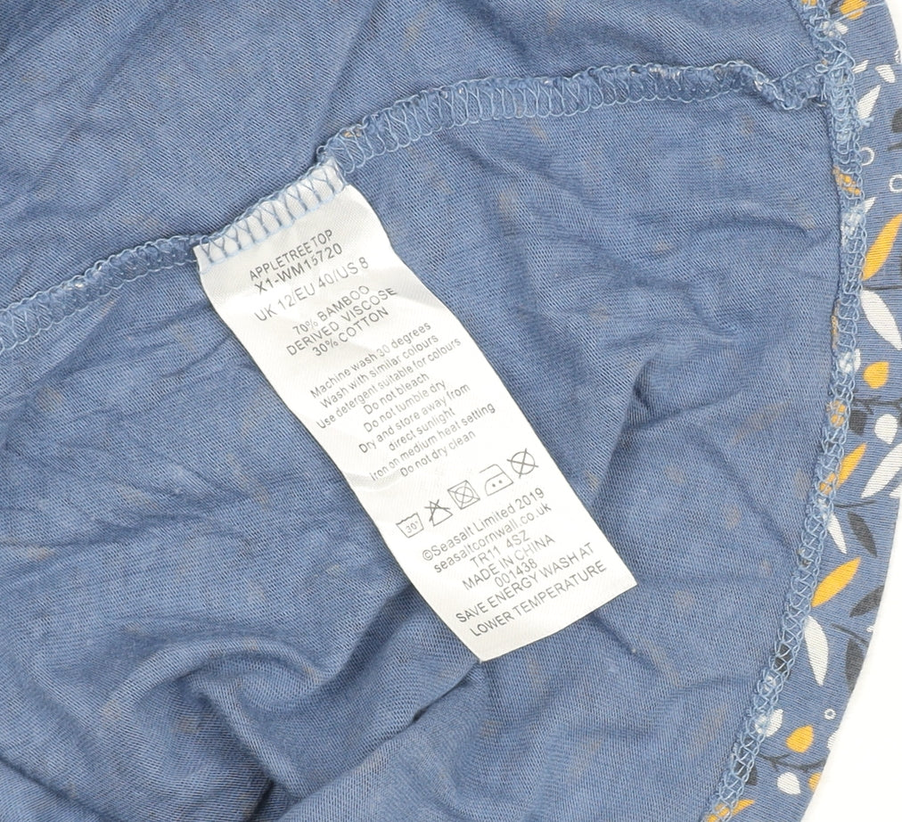 Seasalt Cornwall Women’s Blue Floral Bamboo Cotton Short Sleeve T-Shirt UK 12