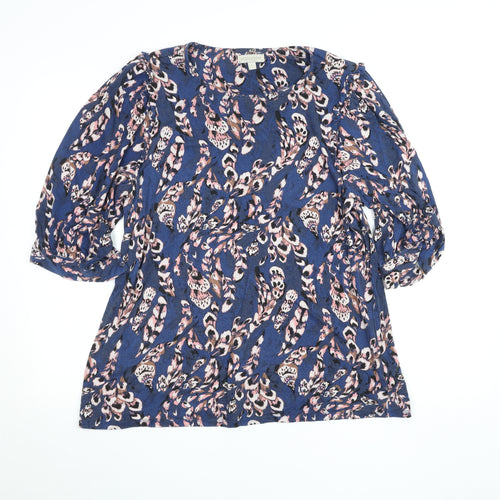 Monsoon Women Blue Floral 3/4 Sleeve Viscose Tunic Blouse Size L