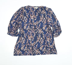 Monsoon Women Blue Floral 3/4 Sleeve Viscose Tunic Blouse Size L