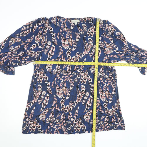 Monsoon Women Blue Floral 3/4 Sleeve Viscose Tunic Blouse Size L