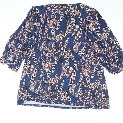 Monsoon Women Blue Floral 3/4 Sleeve Viscose Tunic Blouse Size L