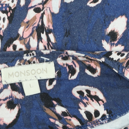 Monsoon Women Blue Floral 3/4 Sleeve Viscose Tunic Blouse Size L