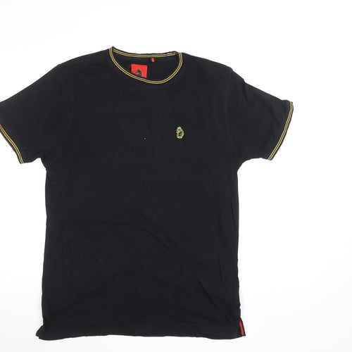 Luke Men's Black Medium Crew Neck Cotton T-Shirt with Embroidered Logo