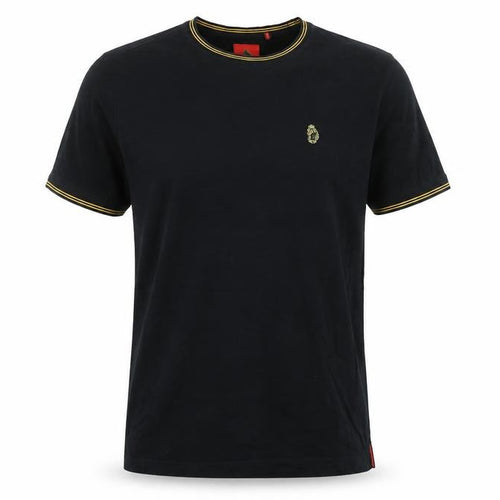Luke Men's Black Medium Crew Neck Cotton T-Shirt with Embroidered Logo