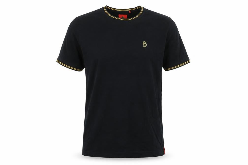Luke Men's Black Medium Crew Neck Cotton T-Shirt with Embroidered Logo
