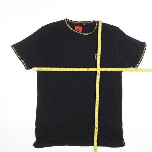 Luke Men's Black Medium Crew Neck Cotton T-Shirt with Embroidered Logo