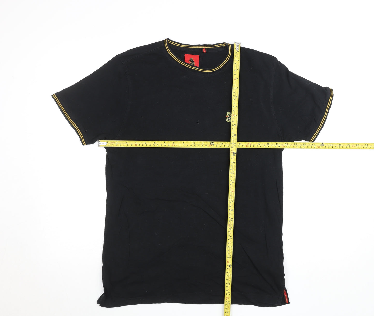 Luke Men's Black Medium Crew Neck Cotton T-Shirt with Embroidered Logo