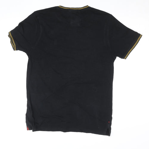 Luke Men's Black Medium Crew Neck Cotton T-Shirt with Embroidered Logo