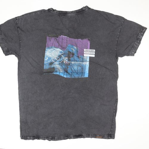 Liquor n Poker Mens Black Graphic Rock T-Shirt Size L 100% Cotton