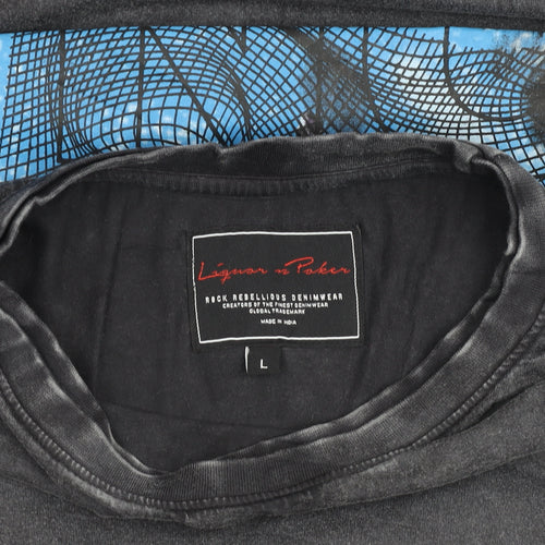 Liquor n Poker Mens Black Graphic Rock T-Shirt Size L 100% Cotton
