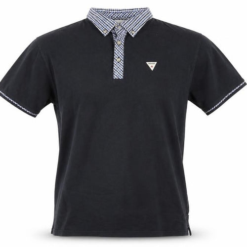 Soviet Mens Black Check Collar Polo Shirt Size L Short Sleeve Cotton