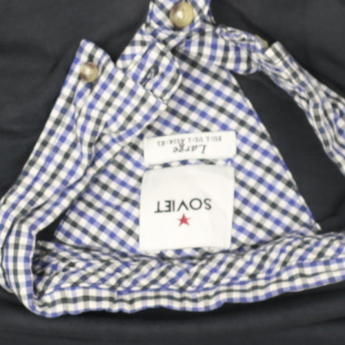 Soviet Mens Black Check Collar Polo Shirt Size L Short Sleeve Cotton